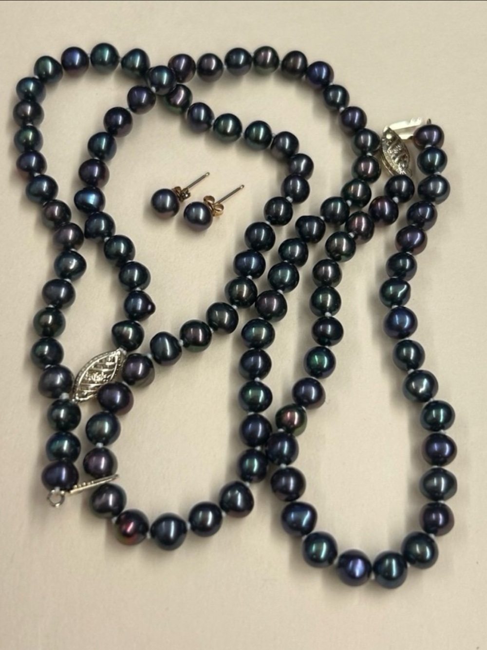 Bundle 10k JCM yellow gold 5 mm black pearl necklace bracelet earrings not scrap